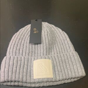OVO leather patch Gray Ribbed Beanie